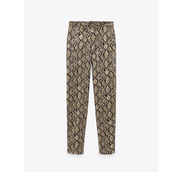 NWT Zara Sand Snake Print Faux Leather Pants - Picture 3 of 4